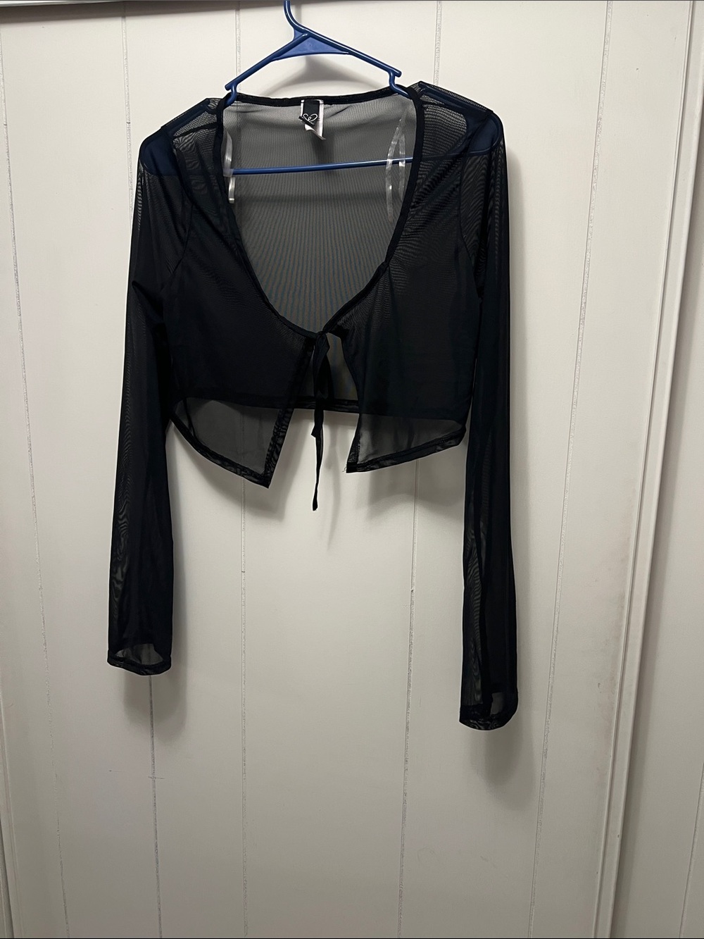 Windsor Sheer Long Sleeve Tie-Front Crop Top  cover up black